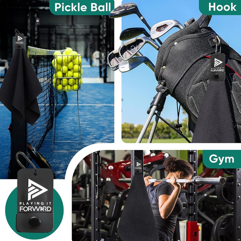 Playing It Forward Magnetic Golf Towels for Golf Bags with Clip & Ultra Strong Magnet - Waffle Weave Microfiber Towel for Secure Hold on Bags & Carts - Ideal Club Cleaner & Accessories - Black - Image 4